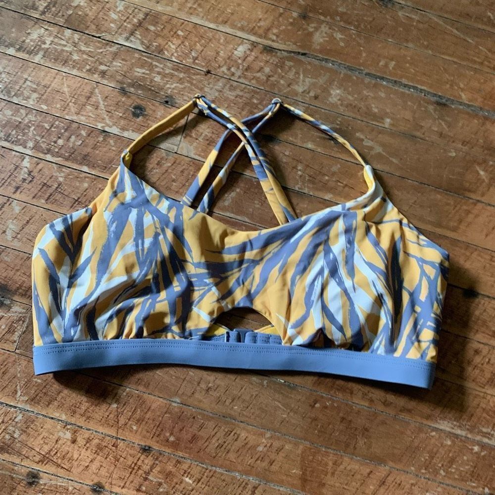 Red Carter yellow & gray cutaway strappy XS bikini top